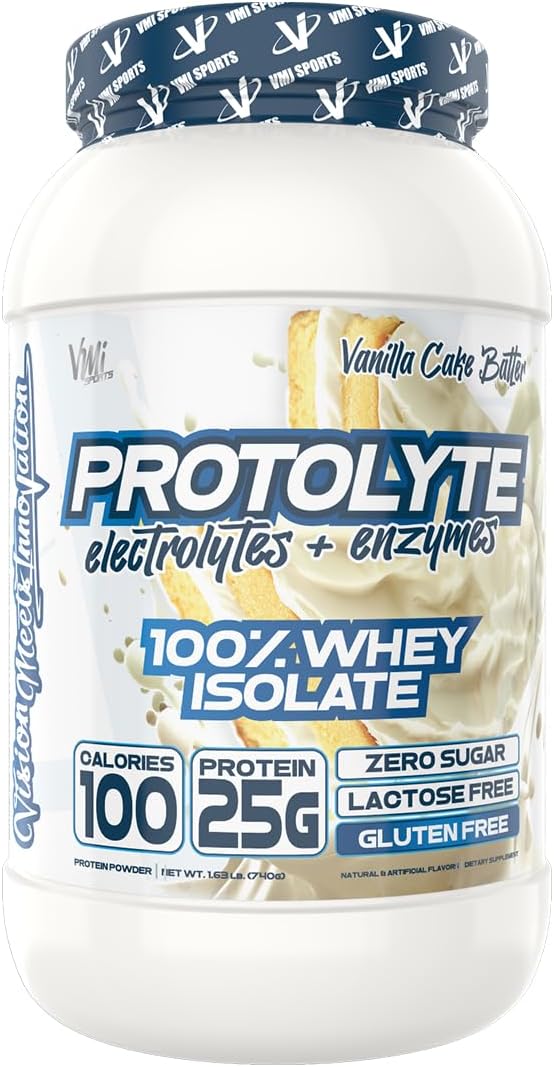 VMI Sports | ProtoLyte Whey Isolate Protein Powder | Low Calorie Whey Protein Powder for Weight Loss | Protein Powder for Muscle Gain | Digestive Enzymes | Non-GMO (Vanilla Cake Batter, 1.6 Pounds)