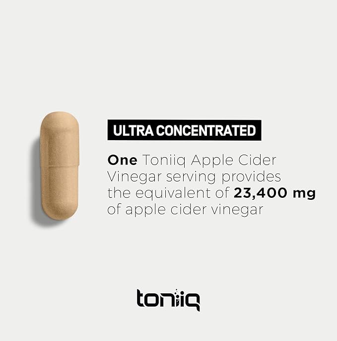Toniiq 20% Acetic Acid Ultra High Strength Non-GMO Apple Cider Vinegar Capsules with Mother - 2,010mg Formula Pills with Cayenne Pepper -12x Potent - 120 Capsules