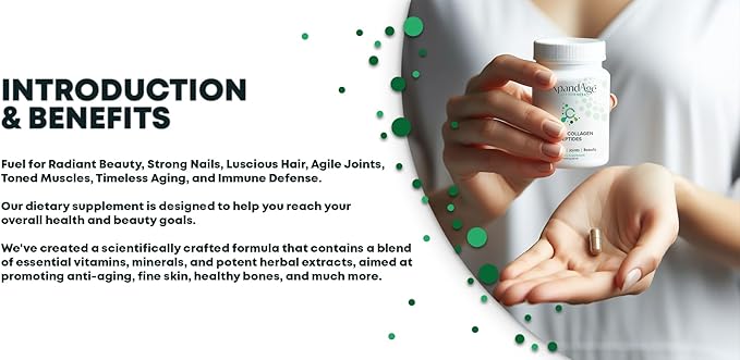 XpandAge's Bovine Collagen Peptides contain Biotin, Niacin, Vitamin C, Vitamin D, Thiamin, Paba, Hyaluronic acid, Turmeric, Bioperine, and more for healthy Hair, Nails, Beauty, Joint, and Bone health.