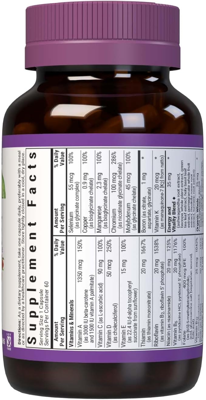 Bluebonnet Nutrition Maxi One (with Iron), Whole Food Multiple, Enzymes, Energy, Vitality, Gluten & Dairy & Soy Free, Kosher, Vegetarian Friendly, Non-GMO, 2 Month Supply, Beige, 60 Count