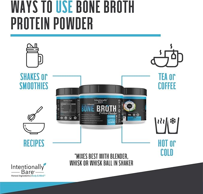 Intentionally Bare Bone Broth Collagen Peptides Powder Unflavored - Dairy Free Collagen Peptide Powder Type 1 & 3 - Pasture Raised & Grass Fed Collagen Protein Powder for Gut & Joints - 20 Servings