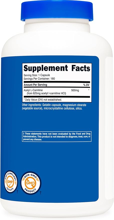 Nutricost Acetyl L-Carnitine 500mg, 180 Capsules - Non-GMO and Gluten Free