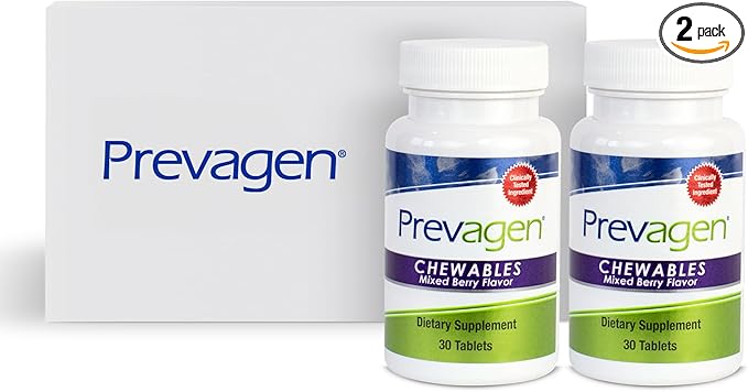 Prevagen Regular Strength 10mg, 30 Chewables|Mixed Berry-2 Pack|with Apoaequorin & Vitamin D with Attractive and Stackable Prevagen Storage Box