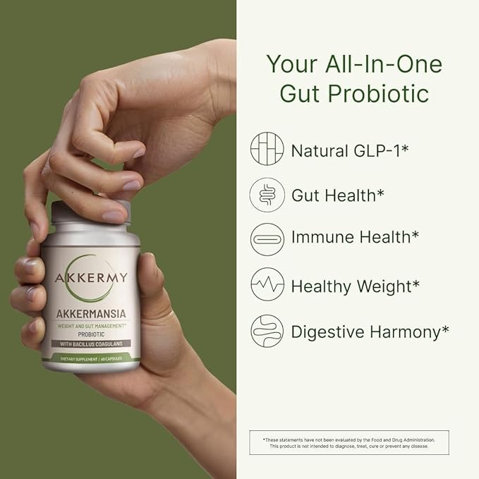 Akkermansia Probiotic for Healthy Weight - Naturally Increases GLP-1-120 Day Supply - Contains Bacillus Coagulans, Vitamins B2, D3 & Chromium - SIBO Friendly, Vegan & Gluten Free