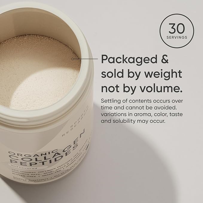 Sports Research® Organic Collagen Peptides - Hydrolyzed Type I & III Collagen Protein Powder Made Sustainably from Grass-Fed Cows - Unflavored - 30 Servings