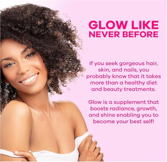Glow Vitamins - Hair Skin and Nails Multivitamin Supplement - 10,000mcg Biotin Pills with Hyaluronic Acid, Folate, Iron, Magnesium, and Zinc - Boosts Collagen Production, Hair Growth, 180 Capsules