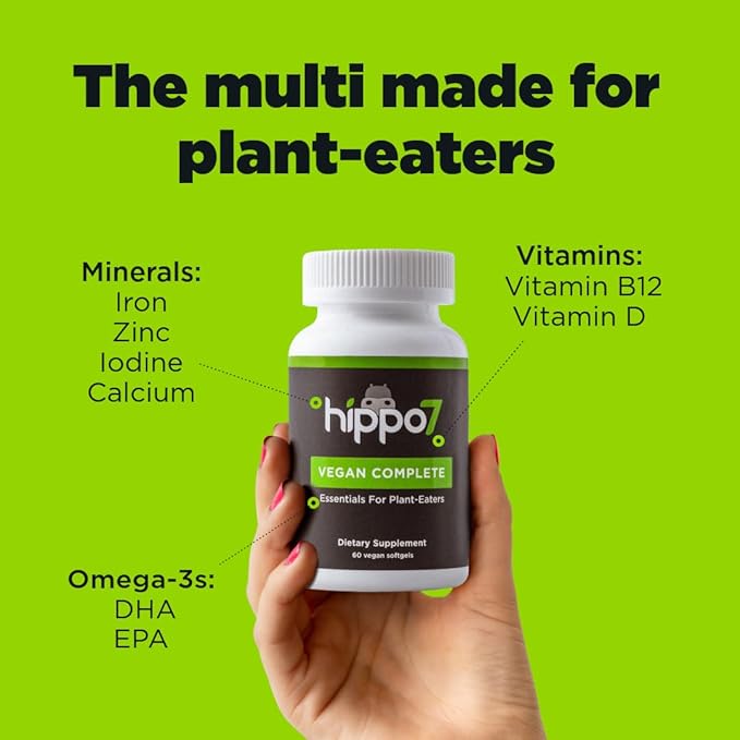 Vegan Complete Multivitamin Vitamin B12, Vitamin D, Omega-3 DHA+EPA, Calcium, Iodine, Zinc & Iron. (1 Bottle, 60 Softgels)