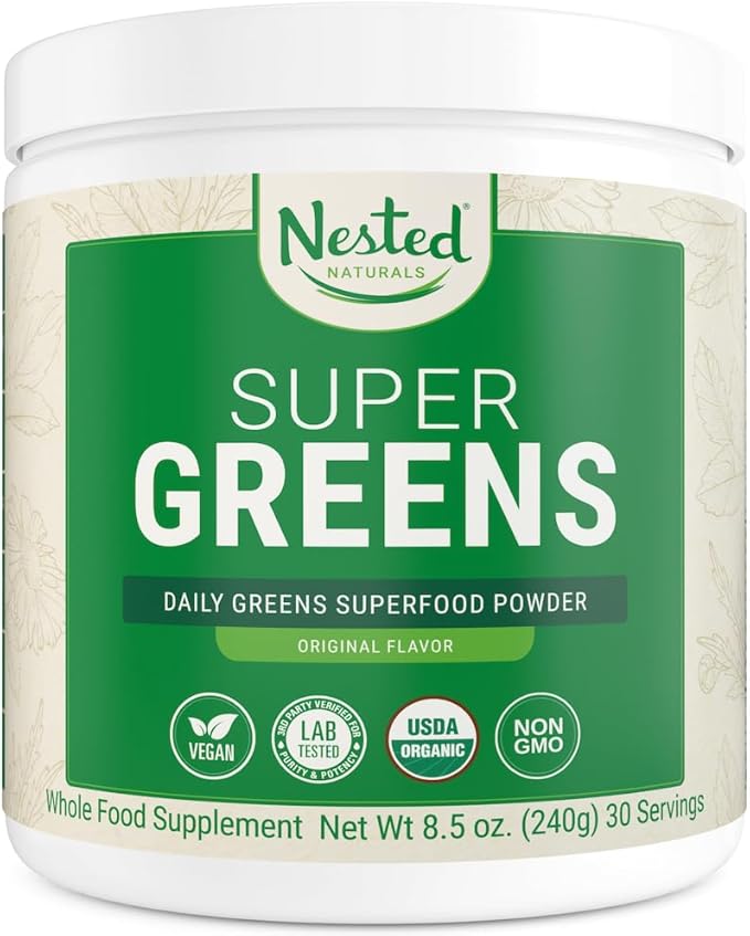 Super Greens Daily Greens Superfood Powder - Certified USDA Organic Green Powder w/20+ Whole Foods, Spirulina Powder, Wheat & Barley Grass - Probiotics, Fiber & Enzymes - Original Flavour, 30 Servings