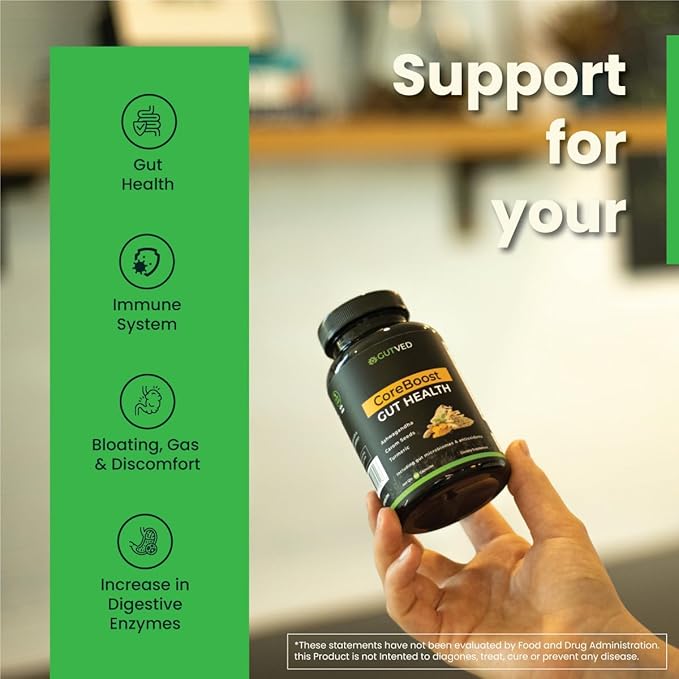 Gut Health Supplement Coreboost with Ashwagandha, Carom Seeds, Turmeric - Prebiotics and Probiotics for Women & Men - 2 Billion CFU-Best for Digestive Health, Bloating Relief, Gas Reduction