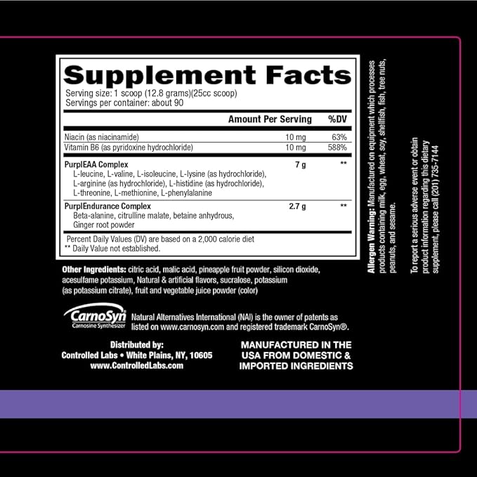 CONTROLLED LABS Purple Wraath, BCAA and EAA Amino Acid Supplement, with Endurance Blend Intra Workout Powder, Optimal Endurance, Focus, and Stamina (Pineapple, 90 Servings)