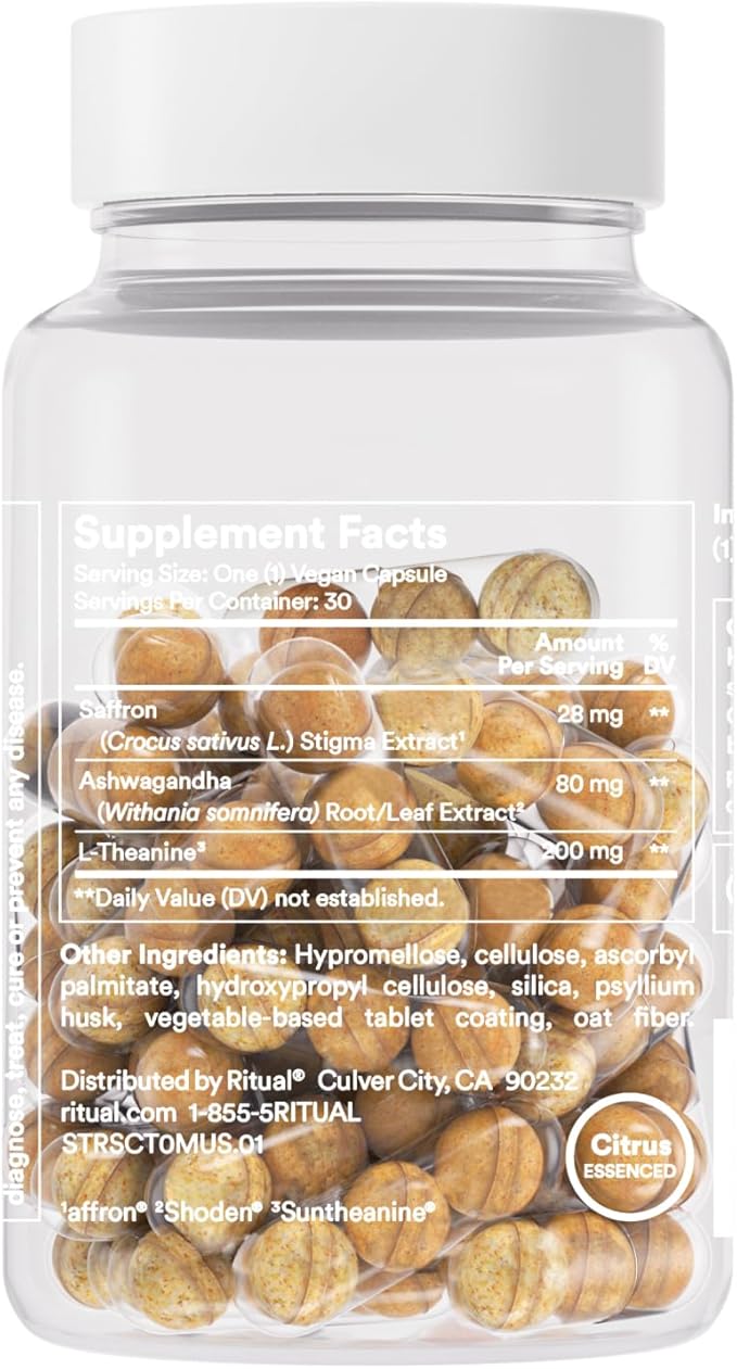 Ritual Stress Relief Supplement BioSeries with 8-Hour Release Support (Shoden® Ashwagandha, Suntheanine® L-Theanine, and Saffron as affron®*) 30 Day Supply