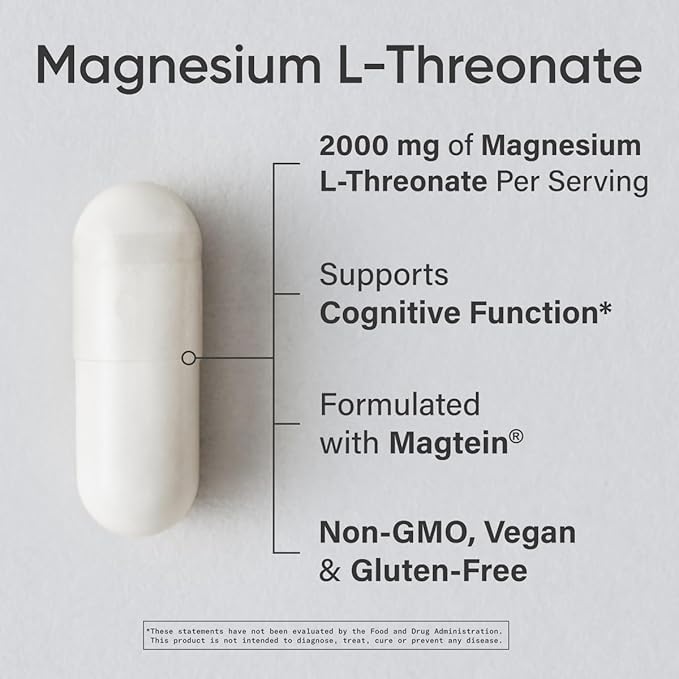 Sports Research Magtein Magnesium L-Threonate Capsules - Magnesium Supplement for Memory, Focus & Cognition - Magnesium L Threonate Supports Brain Health, Sleep & Mood - 2000mg, 90 Capsules for Adults