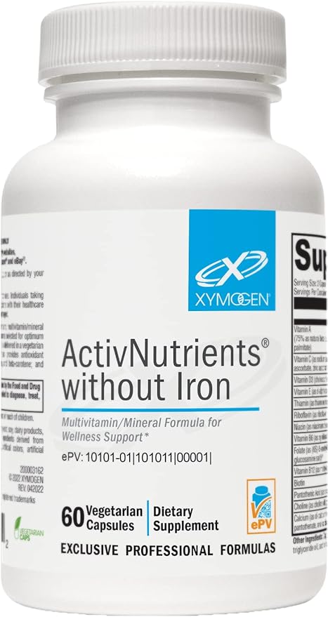 XYMOGEN ActivNutrients Without Iron - Multivitamin Multimineral for Wellness, Immune, Energy and Mood Support - Chelated Minerals + Active B Vitamins with Folate (60 Capsules)