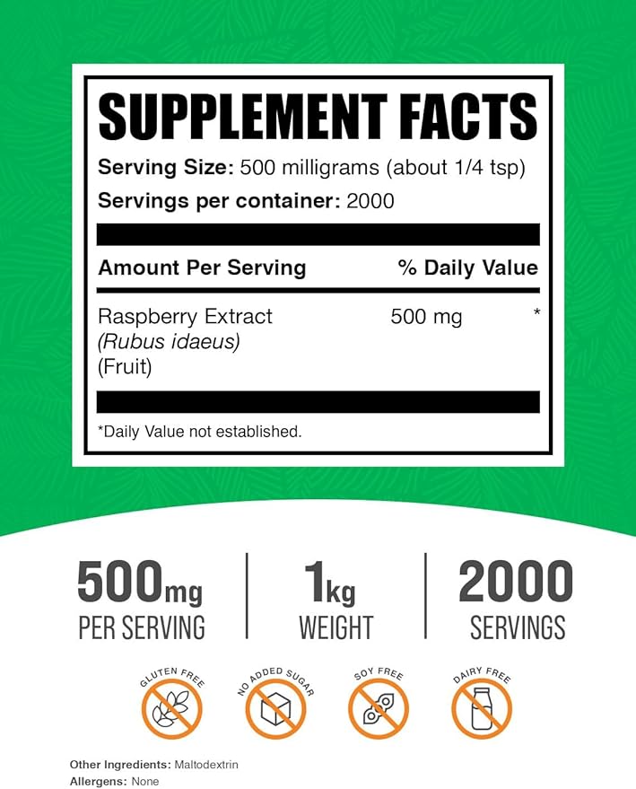 BulkSupplements.com Raspberry Extract Powder - Antioxidant Powder - Dried Raspberries Extract - Raspberry Powder - Dried Fruits Powder - Antioxidants Supplement (1 Kilogram - 2.2 lbs)