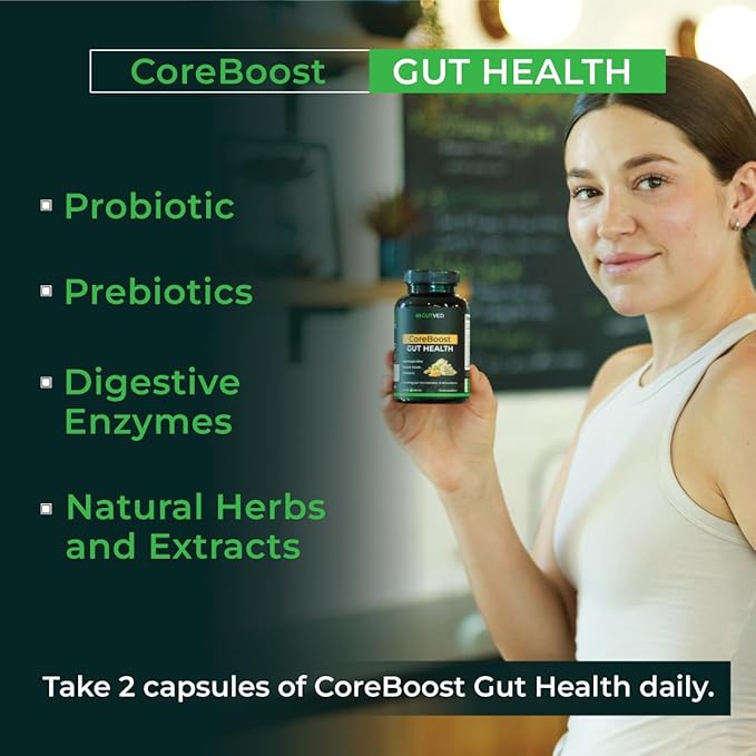 Gut Health Supplement Coreboost with Ashwagandha, Carom Seeds, Turmeric - Prebiotics and Probiotics for Women & Men - 2 Billion CFU-Best for Digestive Health, Bloating Relief, Gas Reduction