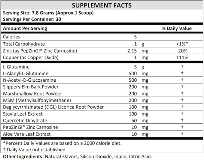TERRA ORIGIN Healthy Gut Peach Banana | 30-Servings with L-Glutamine, Zinc, Glucosamine, Slippery Elm Bark, Marshmallow Root and More!