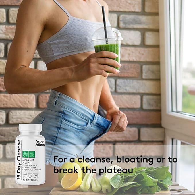 Youth & Tonic 3X Belly Bloating Pills for Puffiness, Water Debloat, Stomach, Gut & Colon Cleanse Detox | with Liquid Activated Charcoal, Coconut & Peppermint Oil, Senna Leaf & More | 150 Capsules