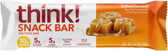 think! Protein Bars with Chicory Root for Fiber, Salted Caramel, Snack Bars without Artificial Sweeteners, 1.4 Oz, 10 Ct