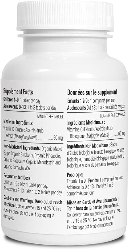 Nova Scotia Organics Children's Chewable Vitamin C (30 Chewable Tablets); Certified Organic; Vegan, Organic Acerola Berries