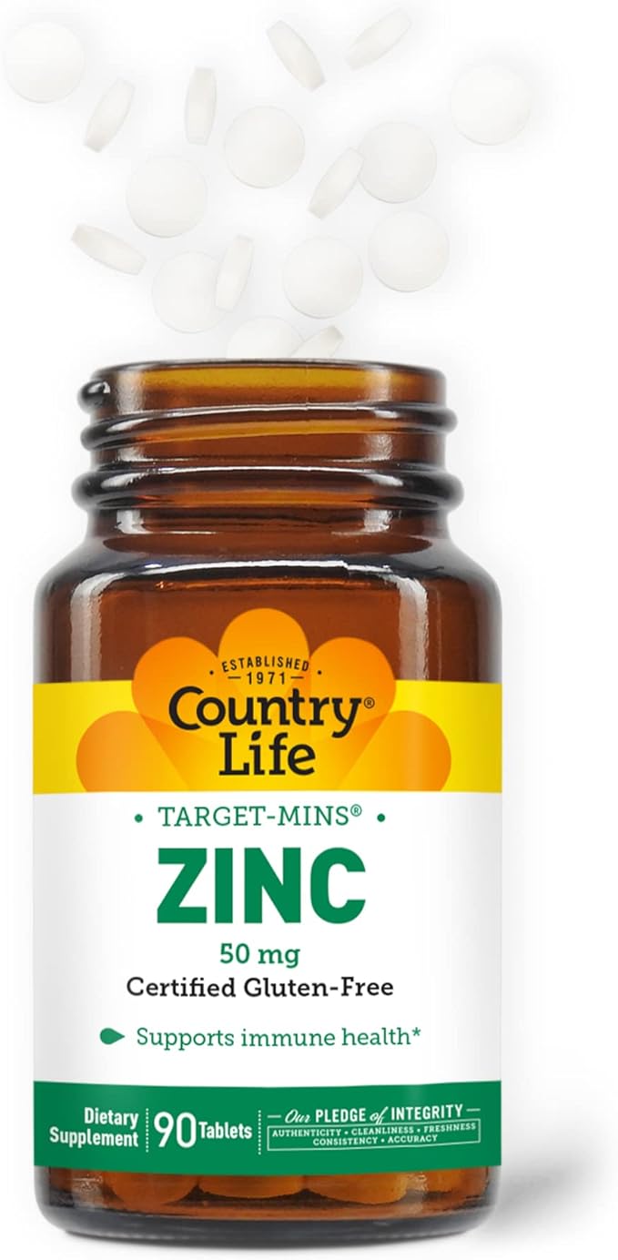 Country Life Target-Mins Zinc 50 mg 90 Tablets - Zinc Supplements for Immune Health - Zinc 50mg - Zinc Support
