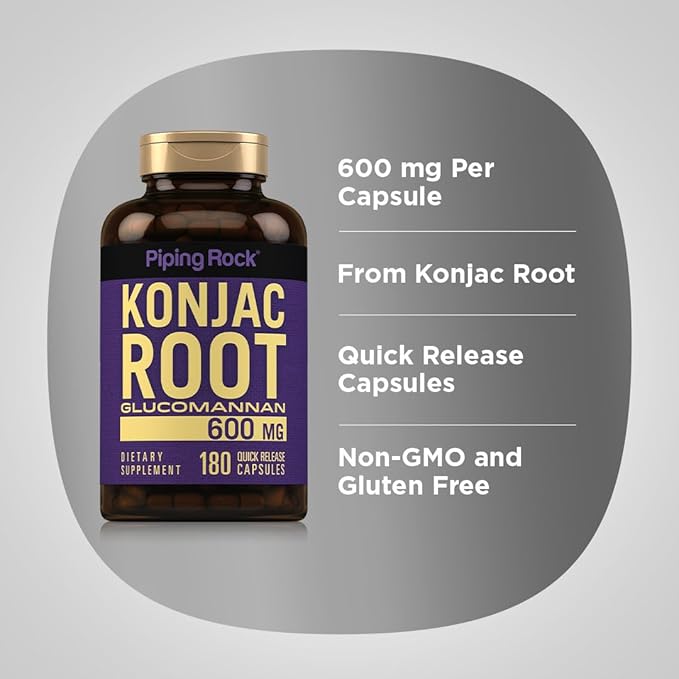 Piping Rock Glucomannan Capsules 600mg | 180 Pills | Konjac Root Fiber Supplement | Non-GMO, Gluten Free