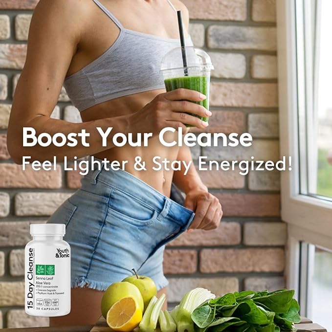 Youth & Tonic Jumpstart Cleanse – Water Weight Away Pills & 15 Day Colon Detox & Gut Cleanser for Bloating, Energy, and Metabolism Support – Aids in Shedding Excess Fluids for a Lighter Body – 90 Caps