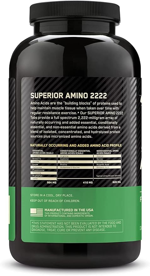 Optimum Nutrition Superior Amino 2222 Tablets, Complete Essential Amino Acids, EAAs, 320 Count