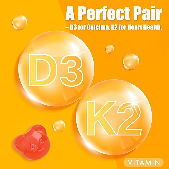 Natural Vitamin D3 K2 Gummies, 2000 IU Vitamin D3 & 100 mcg Vitamin K2,Supports Healthy Bone, Immune Health Supplement, GMO Free, Gluten Free (Strawberry Flavor, 60 Count)
