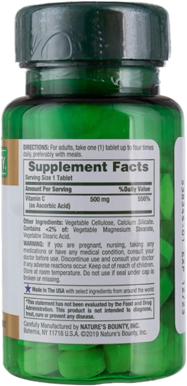 Nature's Bounty Pure Vitamin C 500 mg - 100 Tablets, Pack of 4