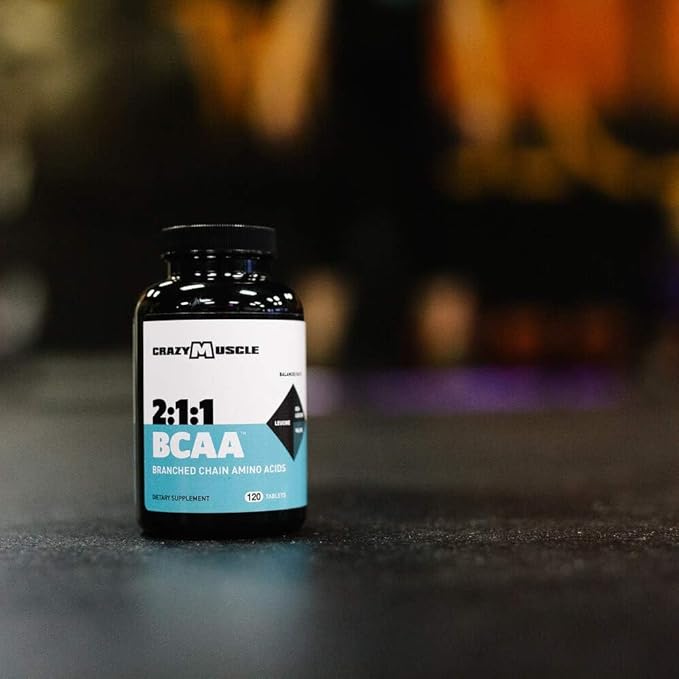 Crazy Muscle BCAA Pills with The Perfect 2:1:1 Ratio of Branched Chain Amino Acids Supplement - 1000mg of BCAAs per Pill (Better Than Capsules) 120 Tablets