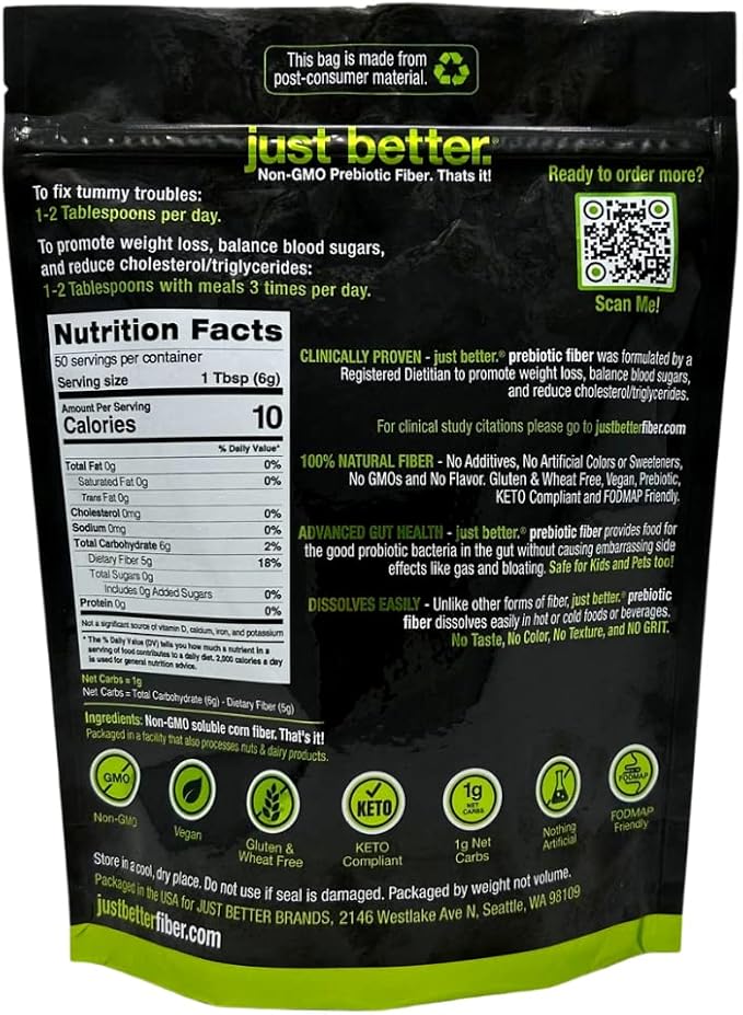 Prebiotic Fiber Supplement for a Healthy Gut | Fiber Powder with Zero Grit Zero Taste and No Bloating or Gas | Feel Full Faster | Keto Non-GMO Gluten Free Vegan 50 Servings