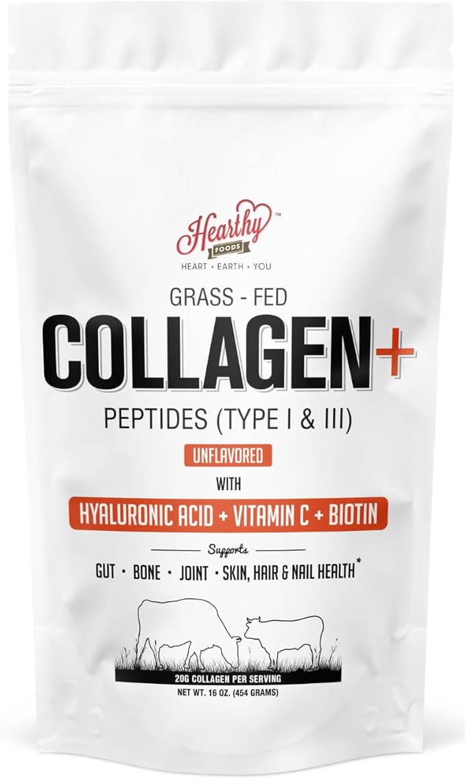 Collagen+ Powder - 18g Protein - Hydrolyzed Collagen + Biotin + Hyaluronic Acid & Vitamin C | Gluten Free No Sugar Non GMO 16 Oz