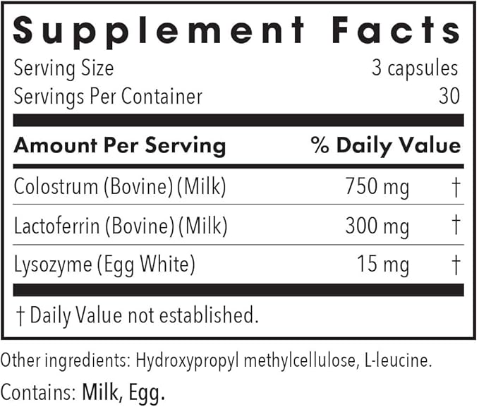 Allergy Research Group Laktoferrin with Colostrum Supplement - Lactoferrin, Bovine Colostrum, Immunoglobulin, Lysozyme, IgG, IGA, IgM, Vegetable Capsules - 90 Count