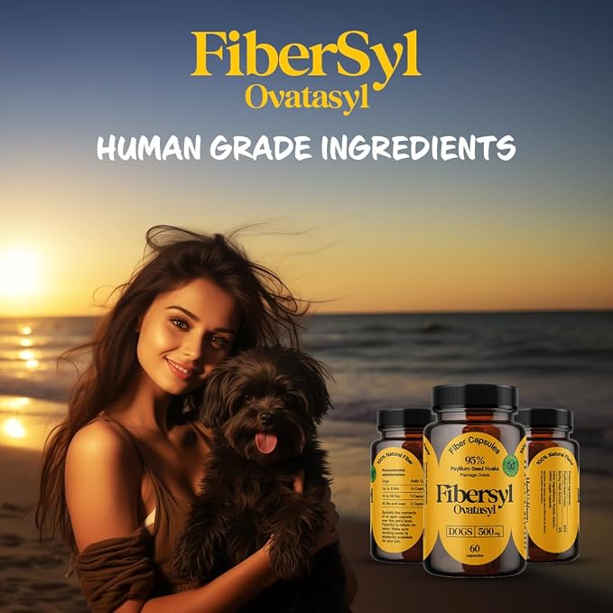FiberSyl Ovatasyl Prebiotics for Dogs Digestive Health - Dog Fiber Supplements for Constipation Relief & Support - Psyllium Husk Seed for Dog' Digestion Problems - Dog Stool Hardener - 60 Capsules