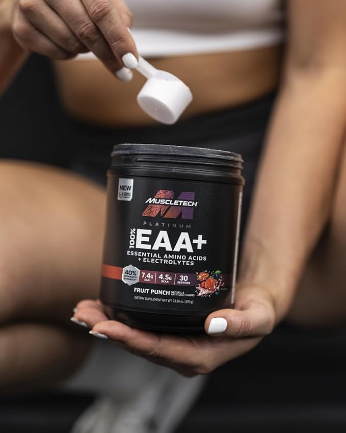 MuscleTech | Platinum 100% EAA+| Essential Amino Acids| Muscle Strength Builder for Men & Women | Workout Supplement | Fruit Punch | 13.8 oz | 30 Servings