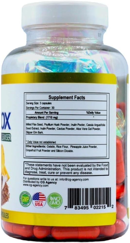 Colon Cleanser Fiber Detox Eliminate Toxins, Constipation Relief, Improve Digestion 90 Capsules - 30 Day Supply