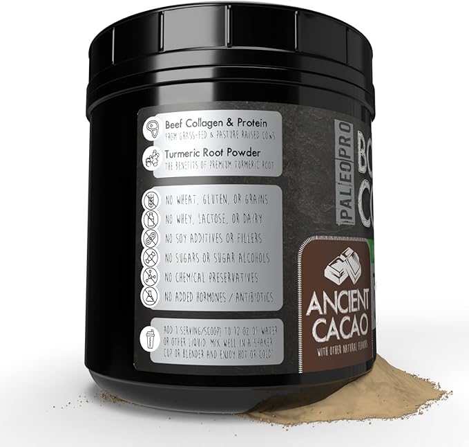 PaleoPro Bone Broth Collagen w/Turmeric Root (Ancient Cacao) Grass-Fed & Pastured Beef Collagen | Gluten Free, Dairy Free, No Sugar, Soy, Grains or Net Carbs |Paleo & Keto Friendly (20 Servings)