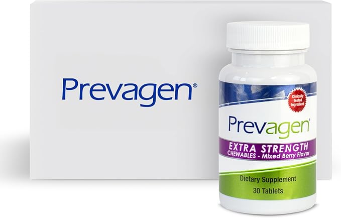 Prevagen Extra Strength 20mg, 30 Chewables|Mixed Berry-1 Pack|with Apoaequorin & Vitamin D with Attractive and Stackable Prevagen Storage Box