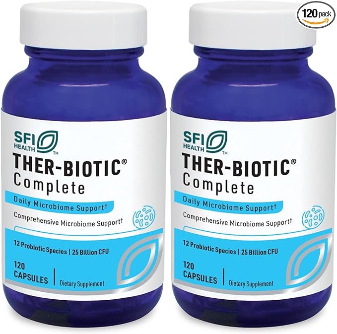 Klaire Labs Ther-Biotic Complete - 25 Billion CFU Probiotic Supplement - Hypoallergenic Probiotics for Men + Women - Digestive, GI Health + Immune Support - Dairy-Free (120 Caps / 2 Pack)