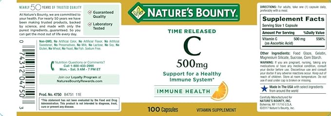 Nature's Bounty Pure Vitamin C 500 mg - 100 Tablets, Pack of 5
