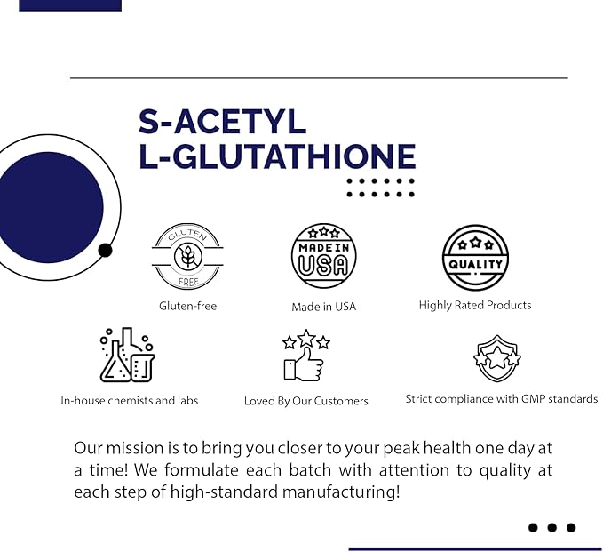 S-Acetyl L-Glutathione 95 mg, 4 Oz Liquid, 240 Servings, Made in USA, Quick Absorption, Quality Potent Ingredients, Non-GMO, GMP Certified, Cruelty-Free Products