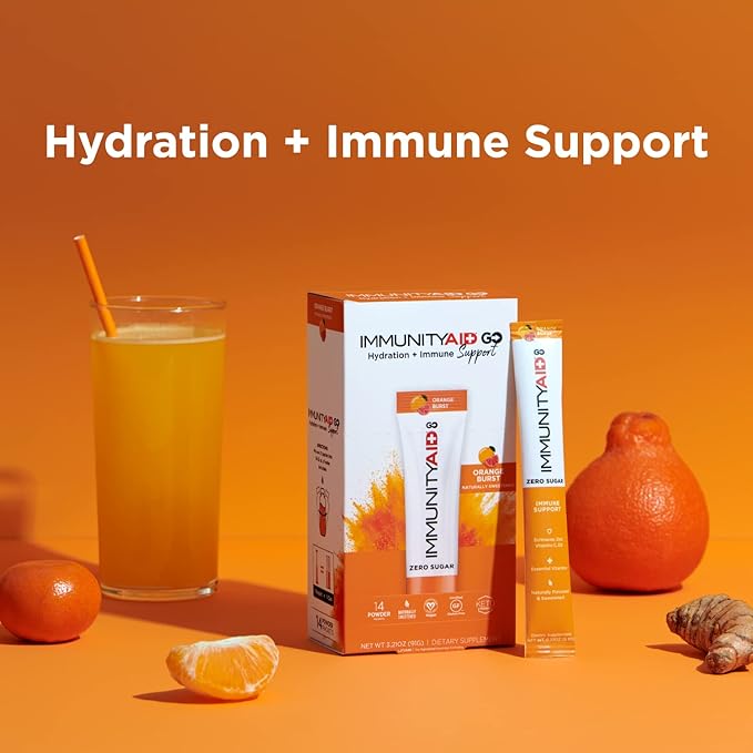 LIFEAID IMMUNITYAID GO! Zero Sugar Immunity + Hydration Packet, Vitamin C, Echinacea, Zinc, Astragalus Root, Keto-friendly, Vegan & Gluten-Free, 5 calories, Naturally Sweetened, No Caffeine, 14 Pack