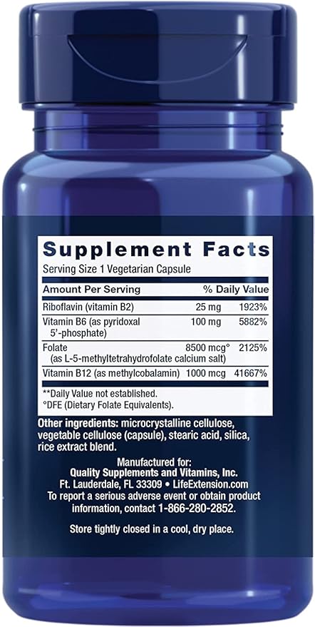 Life Extension Homocysteine Resist - 60 Vegetarian Capsules (Pack of 2) Vitamin B2, B6 & B12 + Folate - Once-Daily, Non-GMO, Gluten-Free