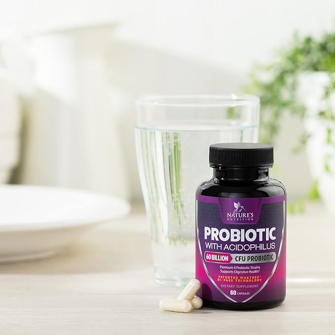 Probiotics 60 Billion CFU per Serving - 10 Strains + Prebiotics - Immune, Digestive & Gut Health Support, Supports Occasional Constipation, Gas & Bloating for Women & Men, Shelf Stable - 60 Capsules