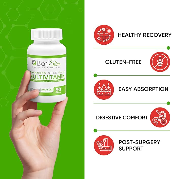 BariSlim Advanced Once Daily Bariatric Multivitamin Capsule - 45 mg of Iron - Bariatric Vitamin for Post Bariatric Surgery Including Gastric Bypass and Gastric Sleeve | 90 Day Supply