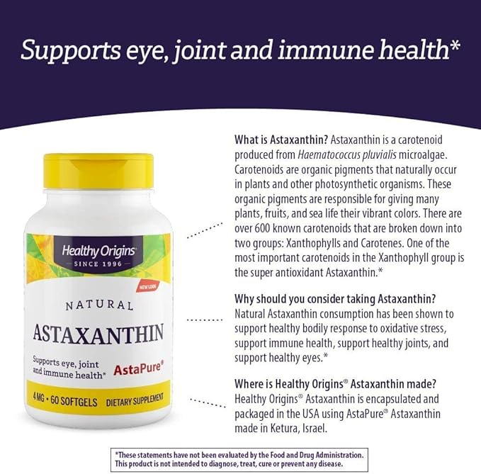 Healthy Origins Astaxanthin (AstaPure) 4 mg, 60 Softgels