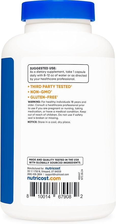 Nutricost Acetyl L-Carnitine 500mg, 180 Capsules - Non-GMO and Gluten Free