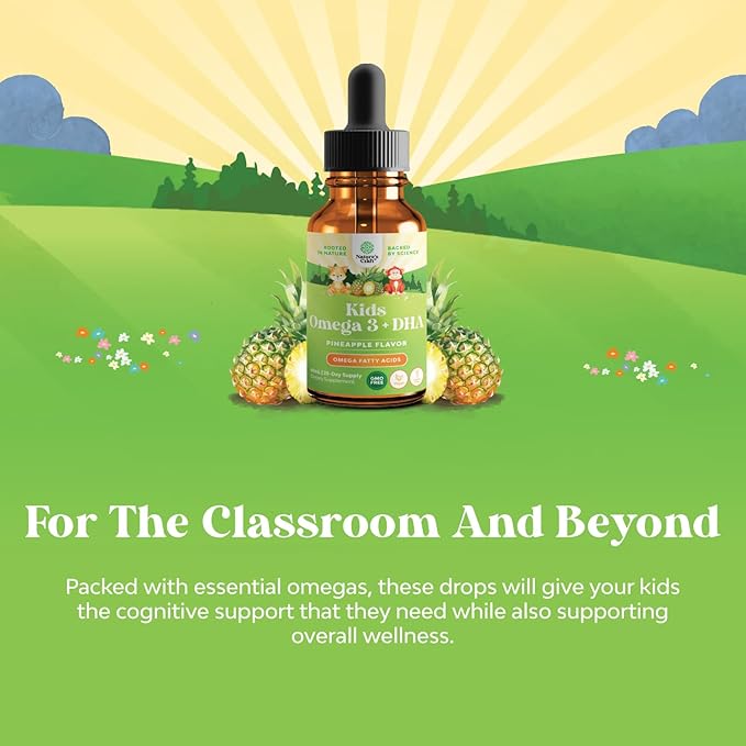 Liquid Omega 3 EPA DHA for Kids - Organic Vegan Omega 3 for Kids Brain Eye and Full Body Development with Vegan DHA EPA & ALA - Kids Omega 3 Liquid Supplement with Algae & Flaxseed Oil - 50 Servings
