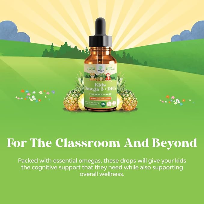 Liquid Omega 3 EPA DHA for Kids - Organic Vegan Omega 3 for Kids Brain Eye and Full Body Development with Vegan DHA EPA & ALA - Kids Omega 3 Liquid Supplement with Algae & Flaxseed Oil - 75 Servings