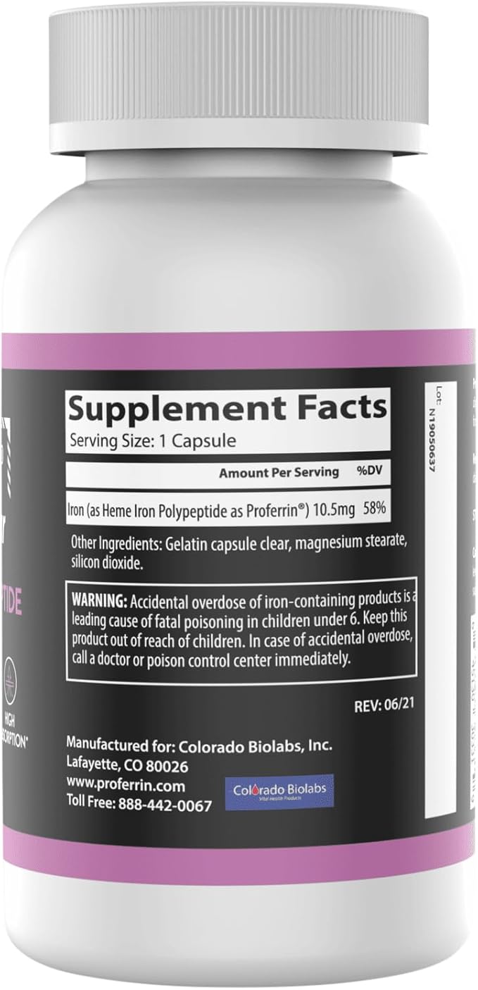 Proferrin Clear Heme Iron Supplement, 90 Capsules- Superior Absorption, Easy on The Gut, Natural, Made in The US